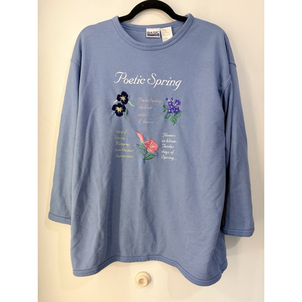 Vintage 90s Basic Editions Poetic Spring Floral Sweatshirt Women's S Oversized